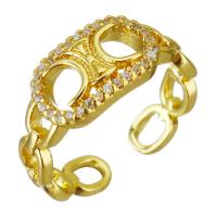 aço inoxidável Cuff Ring Finger, cromado de cor dourada, Ajustável & micro pavimento em zircônia cúbica, 8mm, tamanho:6, 10PCs/Lot, vendido por Lot