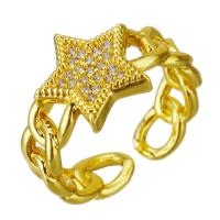 aço inoxidável Cuff Ring Finger, Estrela, cromado de cor dourada, Ajustável & micro pavimento em zircônia cúbica, 12mm, tamanho:6, 10PCs/Lot, vendido por Lot
