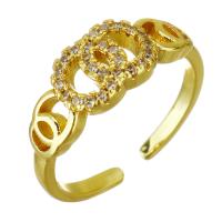 aço inoxidável Cuff Ring Finger, cromado de cor dourada, Ajustável & micro pavimento em zircônia cúbica, 7mm, tamanho:6, 10PCs/Lot, vendido por Lot