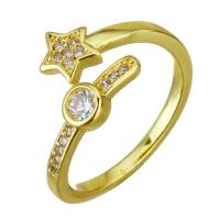 Mosaz Manžeta prst prsten, barva pozlacený, Nastavitelný & micro vydláždit kubické zirkony, 11mm, Velikost:7, 10PC/Lot, Prodáno By Lot
