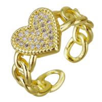 cobre Cuff Ring Finger, cromado de cor dourada, Ajustável & micro pavimento em zircônia cúbica, 11mm, tamanho:7, 10PCs/Lot, vendido por Lot