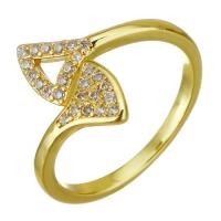 cobre Cuff Ring Finger, cromado de cor dourada, Ajustável & micro pavimento em zircônia cúbica, 15mm, tamanho:8, 10PCs/Lot, vendido por Lot