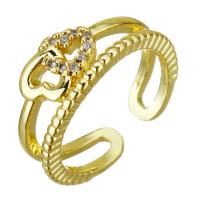 Stainless Steel Cuff Finger Ring gold color plated Adjustable & micro pave cubic zirconia & hollow 8mm Approx 2.5mm US Ring Sold By Lot