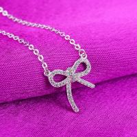 925 Sterling Silver Necklaces with 1.97inch extender chain Bowknot silver color plated fashion jewelry & for woman & with rhinestone nickel lead & cadmium free Length 15.75 Inch Sold By PC