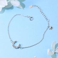 Brass Bracelet & Bangle with 1.38inch extender chain Moon and Star plated fashion jewelry & for woman & with rhinestone nickel lead & cadmium free 10mm Length 1.77 Inch Sold By PC