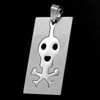 Stainless Steel Skull Pendants, Rectangle, Halloween Jewelry Gift, original color, 39x22x1mm, Sold By PC