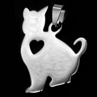 Нержавеющая сталь животных Подвески, нержавеющая сталь, Кошка, оригинальный цвет, 40x30x1mm, продается PC