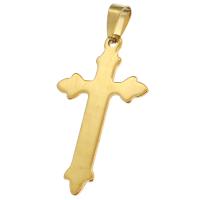 Stainless Steel Cross Pendants, golden, 43x21x1mm, Sold By PC