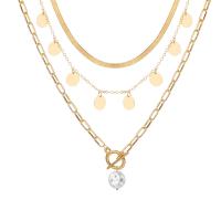 Mode-Multi-Layer-Halskette, Zinklegierung, mit Perlen, plattiert, mehrschichtig & für Frau, goldfarben, verkauft von PC