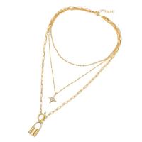 Multi Layer Necklace Zinc Alloy multilayer & for woman & with rhinestone golden Sold By PC