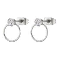 Titanium Steel Stud Earring stainless steel post pin plated fashion jewelry & Unisex & with cubic zirconia Sold By PC