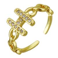 Кубический циркон микро проложить кольцо-латунь, Латунь, плакирован золотом, Регулируемый & инкрустированное микро кубического циркония, 9mm, размер:7, 10ПК/Лот, продается Лот