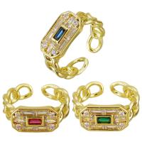 Cubique anneau en laiton Circonia Micro Pave, Placage de couleur d'or, Réglable & pavé de micro zircon, plus de couleurs à choisir, 8mm, Taille:7, 10PC/lot, Vendu par lot