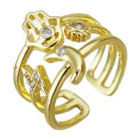 Кубический циркон микро проложить кольцо-латунь, Латунь, плакирован золотом, Регулируемый & инкрустированное микро кубического циркония, 17mm, размер:6, 10ПК/Лот, продается Лот