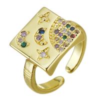 Kubieke Circonia Micro Pave Brass Ring, Messing, gold plated, Verstelbare & micro pave zirconia, 13mm, Maat:5, 10pC's/Lot, Verkocht door Lot