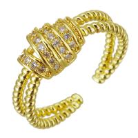 Cúbicos Circonia Micro Pave anillo de latón, metal, chapado en color dorado, Ajustable & micro arcilla de zirconia cúbica, 7.50mm, tamaño:7, 10PCs/Grupo, Vendido por Grupo