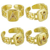 Cúbicos Circonia Micro Pave anillo de latón, metal, chapado en color dorado, Ajustable & diferentes patrones para la opción & micro arcilla de zirconia cúbica, 12mm, tamaño:6, 10PCs/Grupo, Vendido por Grupo