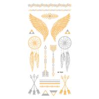 PVC Plastic Tattoo Sticker, water transfer painting, different designs for choice & waterproof & gold accent, golden, 210x100mm, 20PCs/Set, Sold By Set
