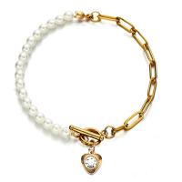 Stainless Steel Jewelry Bracelet, with Plastic Pearl, plated, fashion jewelry & for woman, more colors for choice, Length:Approx 8.28 Inch, Sold By PC