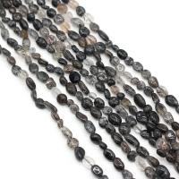 Naturliga Quartz smycken pärlor, Svart Rutilated Quartz, Nuggets, DIY, svart, 6-8mm, Såld Per 38 cm Strand