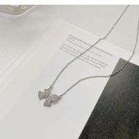 Titanium Steel Necklace Bowknot plated fashion jewelry & micro pave cubic zirconia & for woman silver color Sold By PC