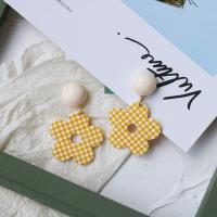 Acrylic Jewelry Earring with Brass Flower gingham & for woman yellow Sold By Lot