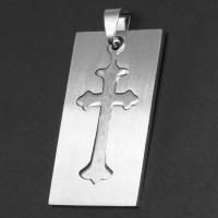 Stainless Steel Pendants, Rectangle, with cross pattern, original color, 40x24x1mm, Sold By PC