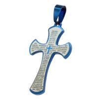 Нержавеющая сталь крест подвески, нержавеющая сталь, Kресты, голубой, 40x24x1mm, продается PC