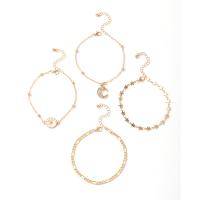 Tibetan Style Anklet, plated, 4 pieces & Unisex & with rhinestone, golden, Length:22 cm, Sold By Set