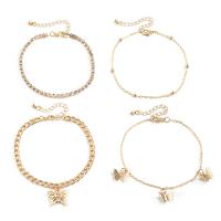 Tibetan Style Anklet, plated, multilayer & for woman & with rhinestone, more colors for choice, Sold By PC