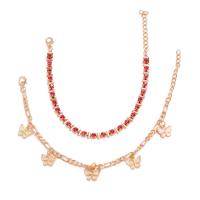 Zinc Alloy Anklet plated 2 pieces & multilayer & for woman & with rhinestone mixed colors Sold By Set