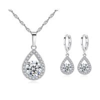 Cubic Zirconia Micro Pave Brass Jewelry Sets, earring & necklace, fashion jewelry & micro pave cubic zirconia & for woman, white, nickel, lead & cadmium free, 24*12mm,27*9mm, Sold By Set