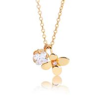 Cubic Zircon Micro Pave Brass Necklace, with 2inch extender chain, Four Leaf Clover, gold color plated, fashion jewelry & micro pave cubic zirconia & for woman, nickel, lead & cadmium free, 13.50x7.50mm, Length:17 Inch, Sold By PC