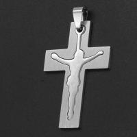 Edelstahl-Kreuz- Anhänger, Edelstahl, Jesus Kreuz, originale Farbe, 43x28x1mm, verkauft von PC
