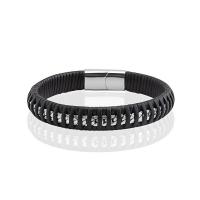Leather Cord Bracelet, Titanium Steel, with leather cord, Unisex, black, Length:20.5 cm, Sold By PC