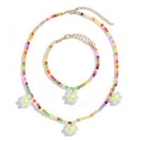Akryl smykker sæt, armbånd & halskæde, Seedbead, 2 stykker & mode smykker & forskellig emballage stil for valg & kuglekæde & for kvinde, Tilfældig farve, Solgt af PC