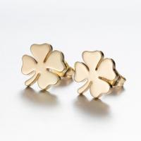 Stainless Steel Stud Earrings Four Leaf Clover plated fashion jewelry & for woman Sold By Pair