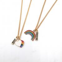 Zinc Alloy smykker halskæde, med emalje, Rainbow, guldfarve belagt, 2 stykker & Rolo kæde & for kvinde, flerfarvede, nikkel, bly & cadmium fri, 75mm, Længde Ca. 17.7 inch, Solgt af PC