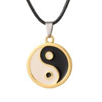 Stainless Steel Jewelry Necklace with PU Leather Cord with 1.96 lnch extender chain Flat Round gold color plated ying yang & Unisex & enamel Length Approx 16.93 Inch Sold By PC