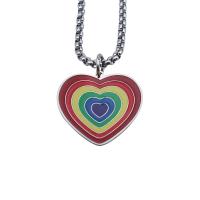 Titanium Steel Pendants, Heart, platinum color plated, for woman & enamel, multi-colored, 26mm, Sold By PC