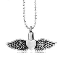 Stainless Steel Cinerary Casket Pendant, Angel Wing, polished, 46x23mm, Sold By PC