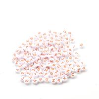 Alphabet Acrylic Beads, with letter pattern & mixed & double-sided, white, 7x4mm, Hole:Approx 1mm, 3500PCs/Bag, Sold By Bag