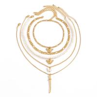 Multi Layer Necklace Zinc Alloy with Plastic Pearl & Brass & Iron & Acrylic Butterfly plated fashion jewelry & for woman Sold By Set