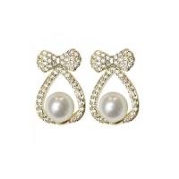 Zinc Alloy Drop Earrings Bowknot gold color plated fashion jewelry & for woman & with rhinestone golden Sold By Pair