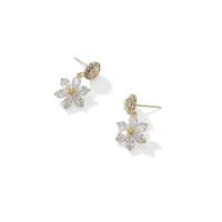Rhinestone Earring Zinc Alloy Flower gold color plated fashion jewelry & for woman & with rhinestone golden Sold By Pair