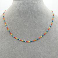 Glass Seed Beads Necklace, Seedbead, stainless steel lobster clasp, with 1.97 extender chain, gold color plated, twist oval chain & for woman, multi-colored, Sold Per Approx 16.93 Inch Strand