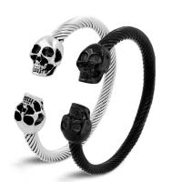 Titanium Steel Cuff Bangle, Skull, plated, Unisex & blacken, more colors for choice, 170mm, Sold By PC