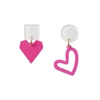 Asymmetric Earrings, Acrylic, Heart, for woman, rose pink, 20x13mm, 10Pairs/Lot, Sold By Lot