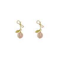 Lampwork Jewelry Earring, Brass, with Lampwork & Acrylic, Peach, gold color plated, for woman, pink, 17x30mm, 10Pairs/Lot, Sold By Lot