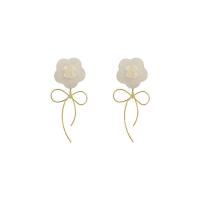 Resin Earring, with Brass, Flower, gold color plated, for woman, white, 36x75mm, 10Pairs/Lot, Sold By Lot